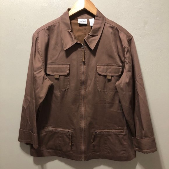 {Chico’s} Chocolate Brown Cotton Utility Jacket - Picture 2 of 9